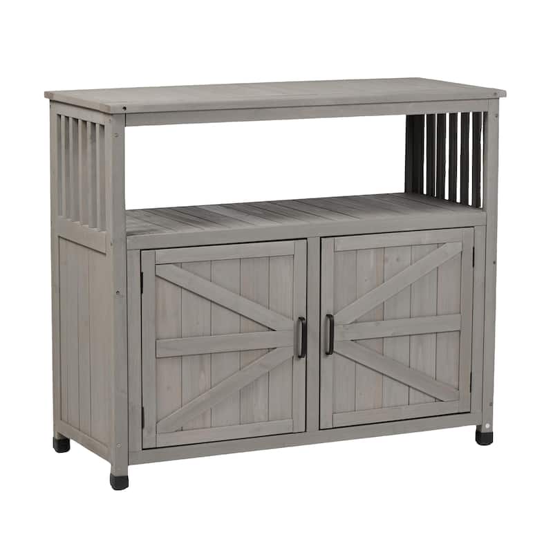 GDFStudio - Harbor Outdoor Solid Fir Wood Storage Bar Table with Slatted Design - Grey