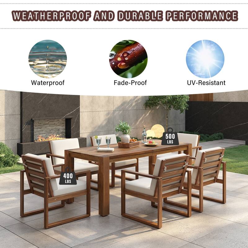 7-Piece Outdoor Patio Dining Table and Chairs Set with Umbrella Hole & Removable Cushion