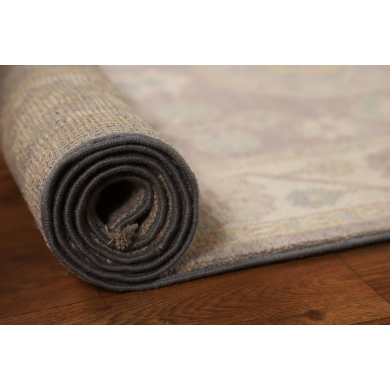 Hand Knotted Oriental 100% Wool Carpet Transitional All-Over Greys & Charcoal Oushak Runner Rug - 13' 1'' X 2' 10''