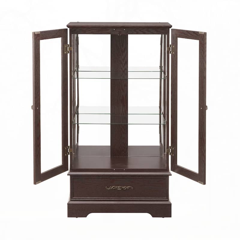 Lighted Glass Cabinet Curio Display Cabinet,Cherry