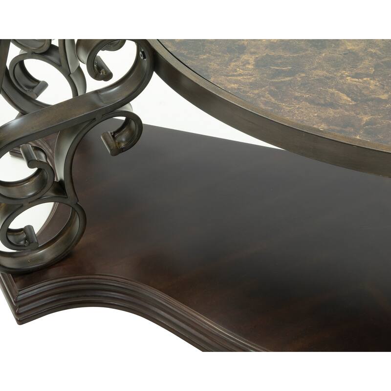 Sofa Table, Glass table top, MDF W/marble paper middle shelf, powder coat finish metal legs