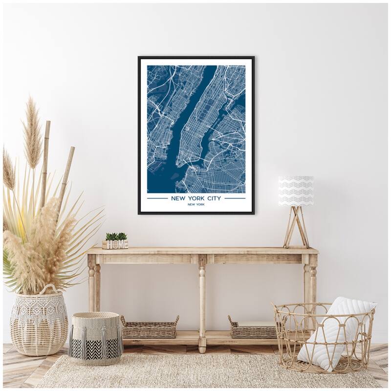 Kate and Laurel Sylvie NYC Blue Color Map Framed Canvas by Jake Goossen