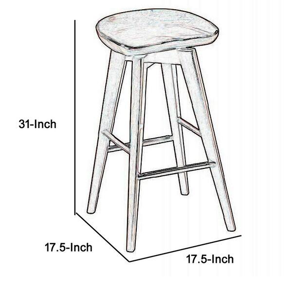 Contoured Seat Wooden Frame Swivel Barstool with Angled Legs, Dark