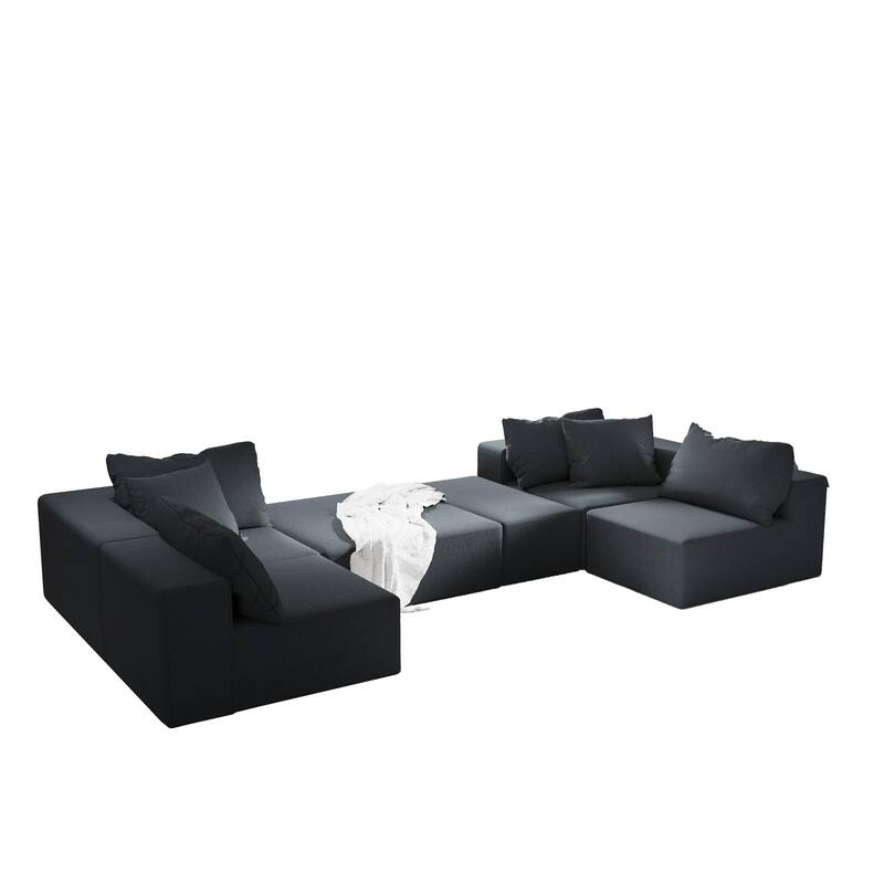 L Shaped Modular Sectional Sofa with Ottoman, Oversized Chenille Upholstered Boneless Sofa, Compression Sofa with 6 Pillows