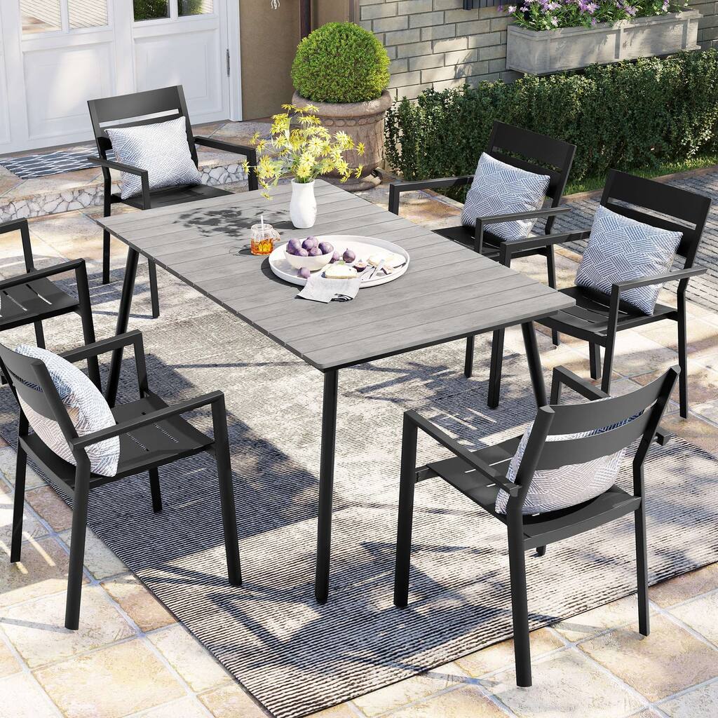Outdoor 7-piece Patio Dining Set with Stackable Dining Chairs