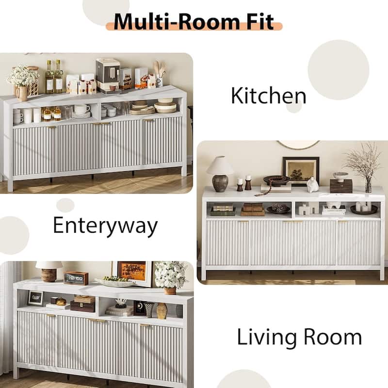 65.8 Inch Fluted Sideboard Buffet Cabinet with 4 Doors with Fluted Door