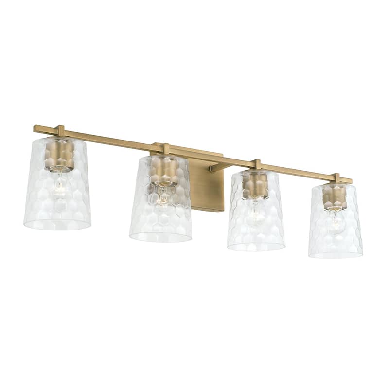 4-light 32.75-inch Bath/ Vanity Fixture w/ Clear Honeycomb Glass - Aged Brass