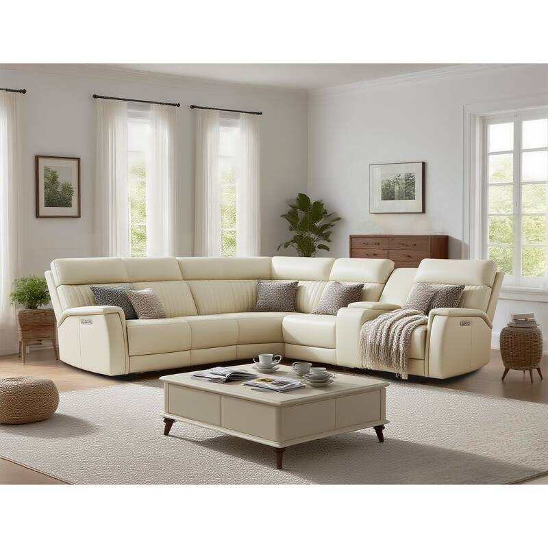 6PCS, 3 power Recliners, Leather Reclining Sectional with Power headrest & lumbar, USB & USB-C Ports - Cream