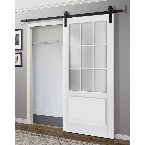 Hampton 9 Lites Frosted Glass Solid Wooden Barn Door in Matte White ...