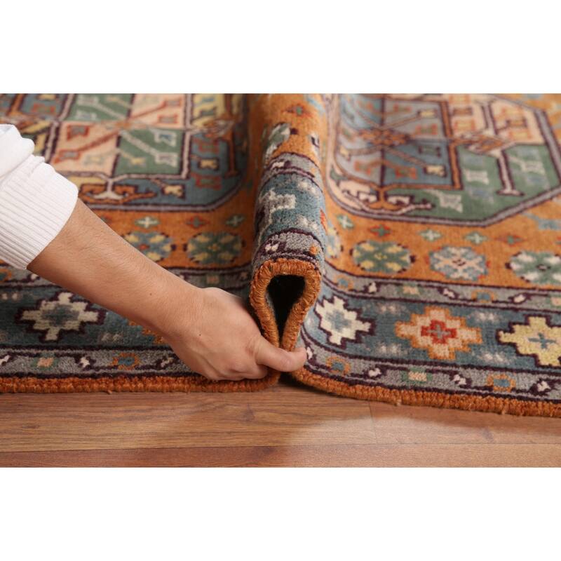 Orange Geometric Khotan Oriental Area Rug Hand-Knotted Wool Carpet - 8'0"x 10'1"