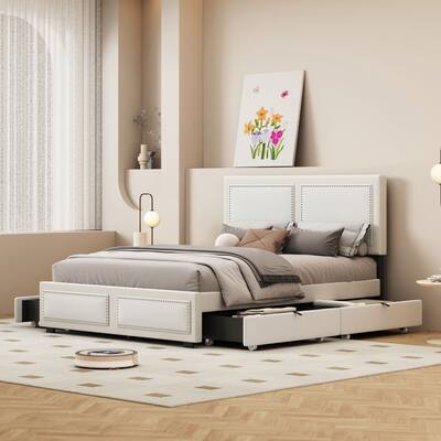 Upholstered Platform Bed with 4 Drawers