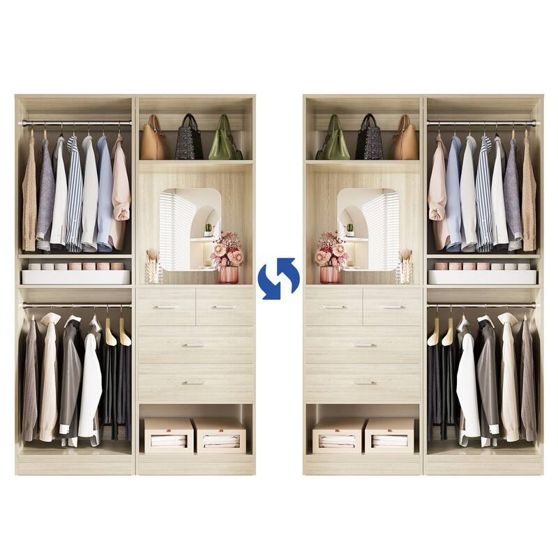 Cimly Set of 2 Free-standing Closet System with Drawers and Hanging Rods for Reach-in/ Walk-in Closet