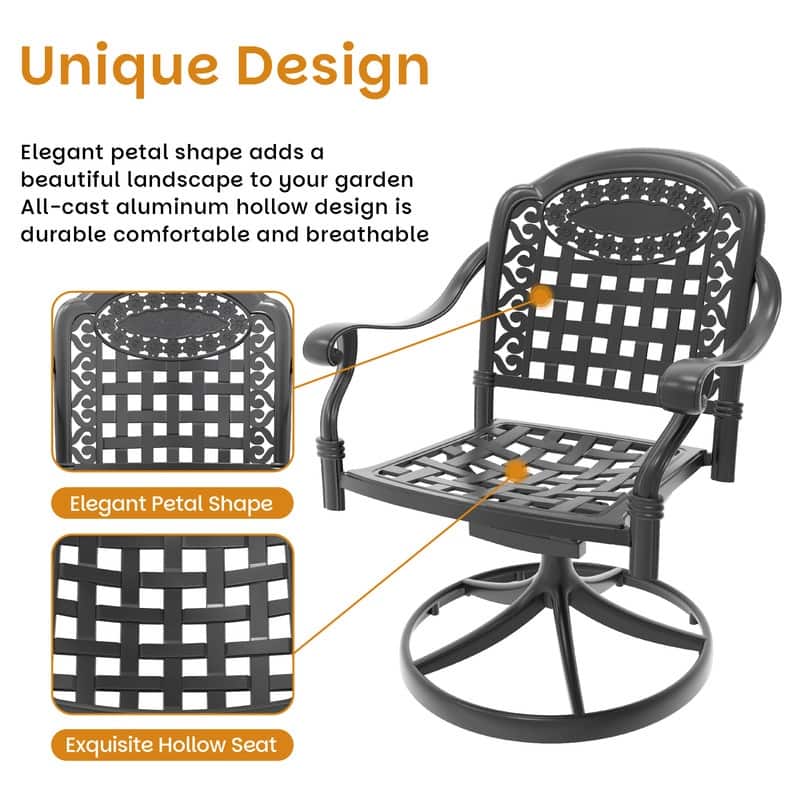 3-Piece Aluminum Round Outdoor Patio Dining Set, 2 Cushioned Swivel Chairs, Table, All-Weather Frames