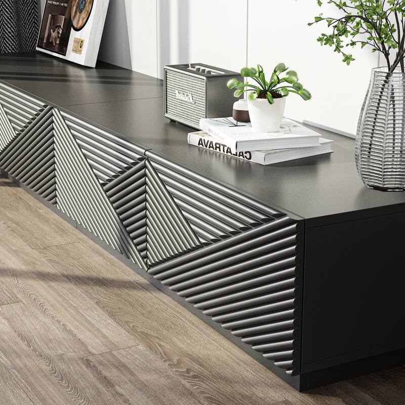 Modern Black TV Stand for 85 Inch TV, Floating Entertainment Center with Drop Down Doors Media Console