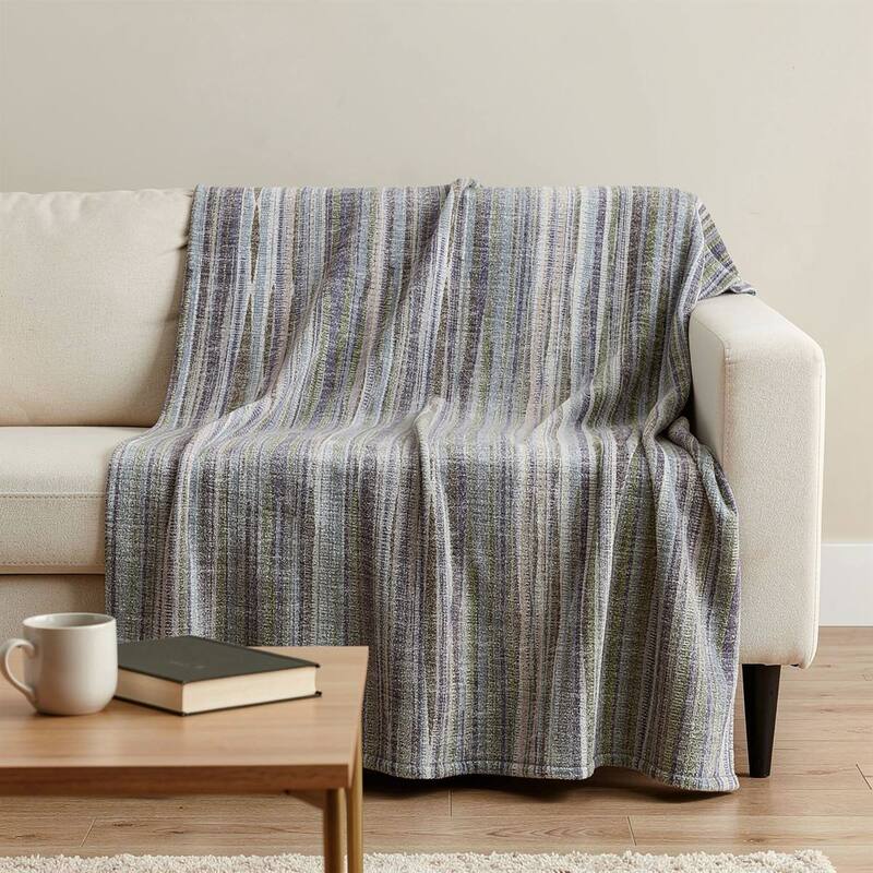 HomeRoots 50" X 70" Plum And Ivory Striped Microfiber Plush Throw Blanket - Throw - Ivory/Plum