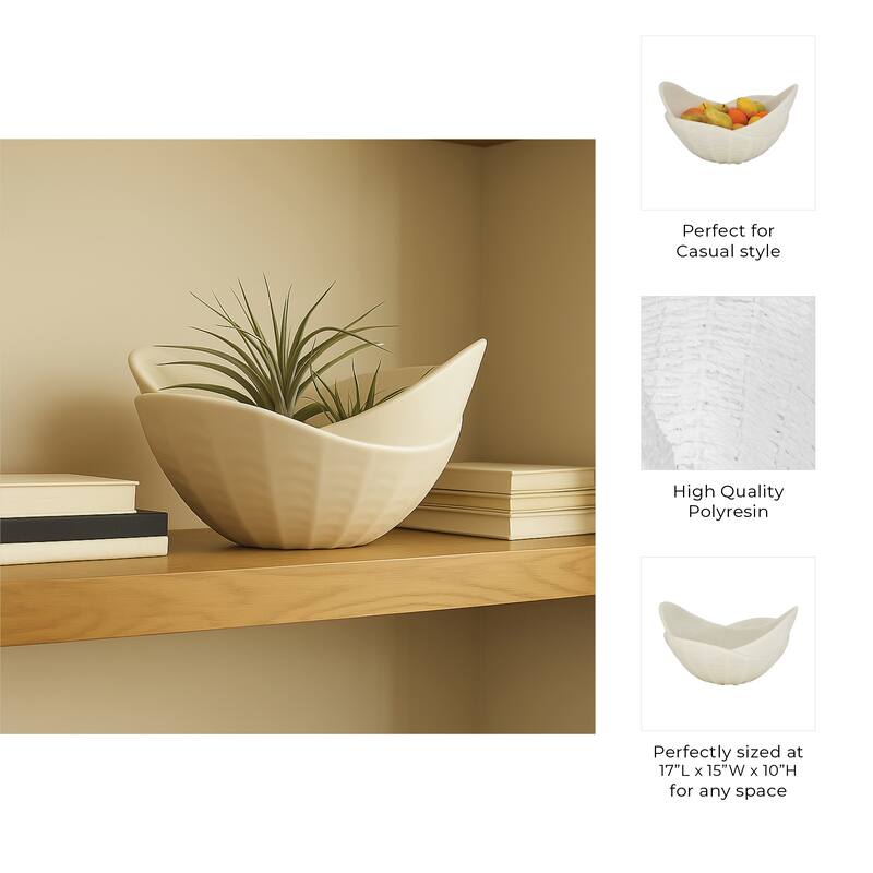 Sculptural Curved Edges Decorative Quartz Bowl-Home Decor - 17", White - 17.0"