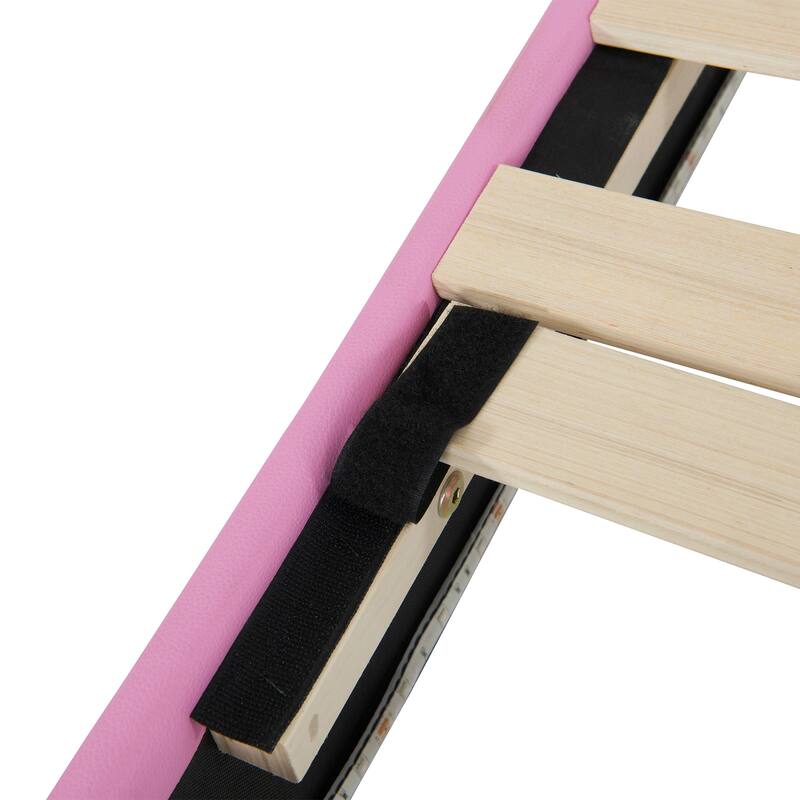 Pink+White Full Size Upholstered Princess Platform Bed with LED & Crown Headboard