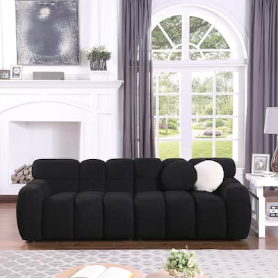3-Seater Boucle Sofa with Plush Cushions and Marshmallow Curves