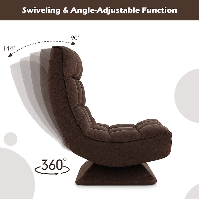 Polyester Swivel Floor Chair with 5-Position Adjustable Recline and Lumbar Pillow