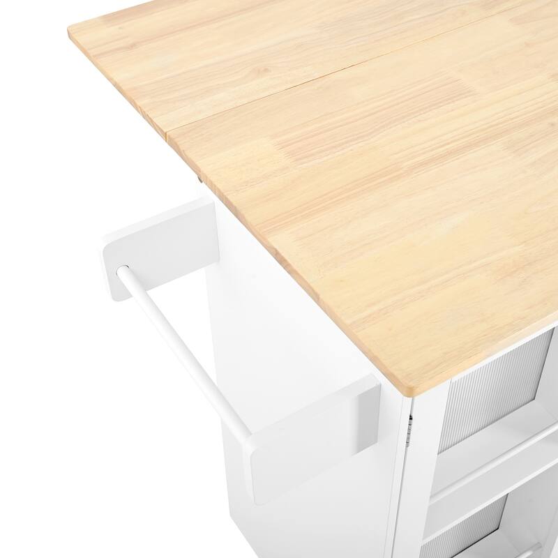Mobile Kitchen Island Storage Trolley Cart on Wheels with Dropleaf Top, Towel/Spice Rack,2 Drawers, 2-Door Cabinet
