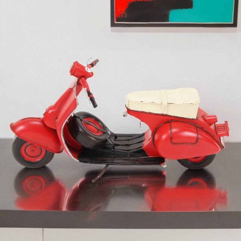 HomeRoots 9" Red and Black Metal Hand Painted 1959 Red Scooter Model Motorcycle - 15.4' X '8.5' X '6.3 - 15.4' X '8.5' X '6.3