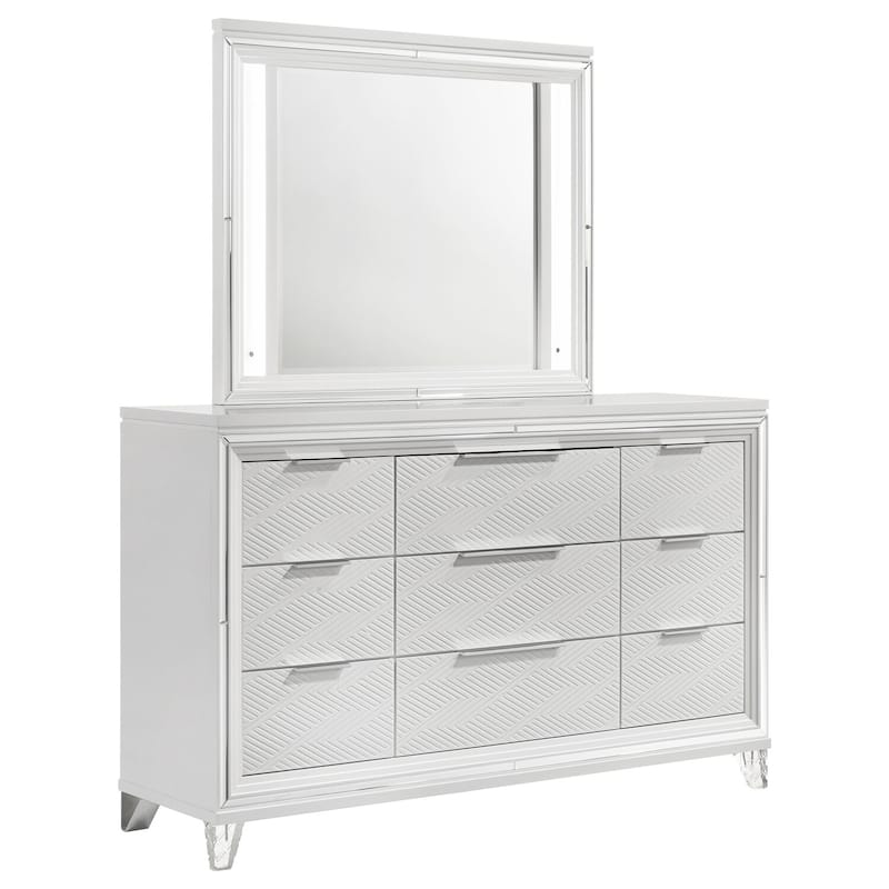 9-Drawer White Dresser and LED Mirror Set with Elegant Modern Finish, Smooth Glide Drawers, and Ample Storage