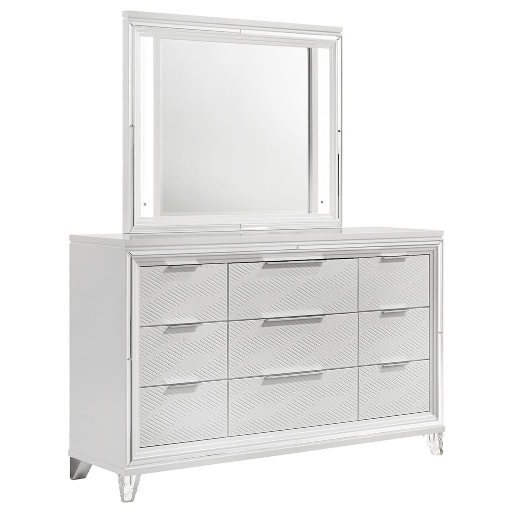 9-Drawer White Dresser and LED Mirror Set with Elegant Modern Finish, Smooth Glide Drawers, and Ample Storage
