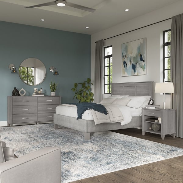 what color dresser with grey bed Eastern King Size Bed W Under Bed Drawer Vintage Look Gray Color Beautiful Panel 1Pc Bedframe Bedroom Box Spring Required King Antique Gray,Gray Wood main image 0