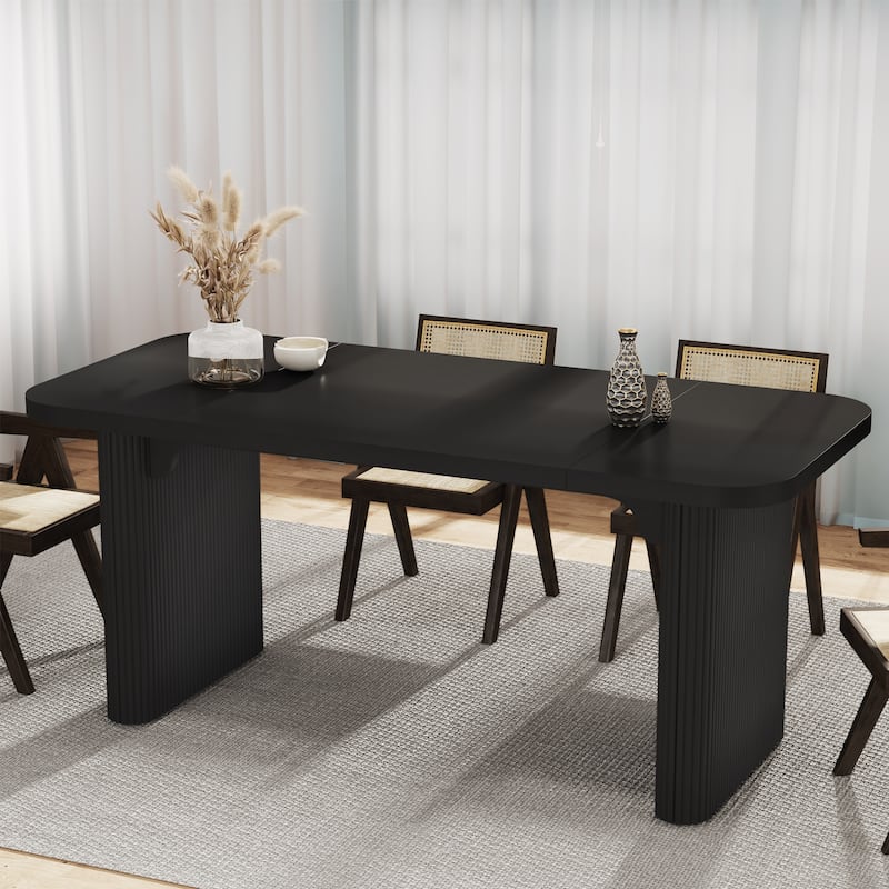 62'' Rectangular Dining Table for 4-6, Wooden Dinner Tables for Kitchen - Pure Black