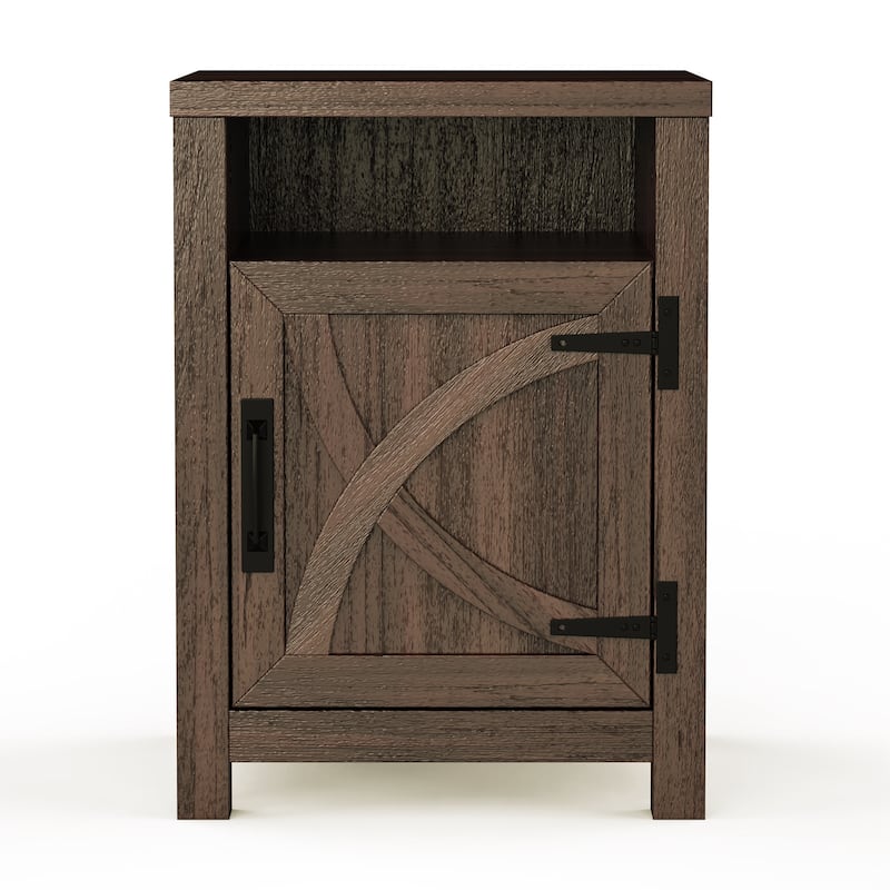 Farmhouse Barn Door Nightstand Bedside Table Set of 2 with Adjustable Shelves