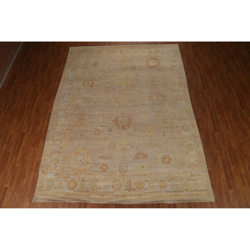Vegetable Dye Oushak Turkish Wool Area Rug Handmade Oriental Carpet - 9'2" x 11'11"