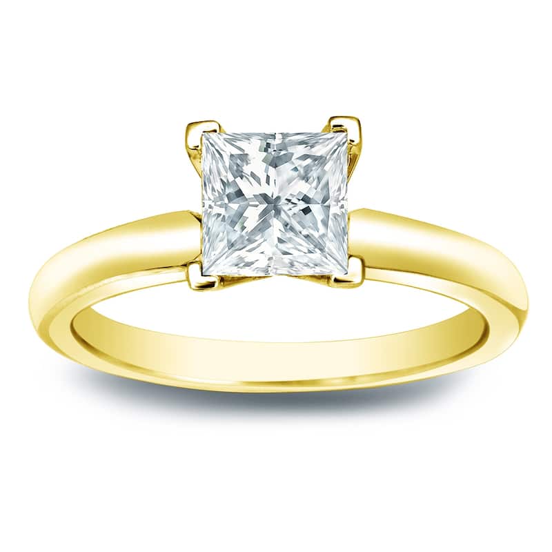 Auriya 14k Gold 1/2 carat TW Princess Cut Solitaire Diamond Engagement Ring (H-I, SI1-SI2) - 4.5 - Yellow