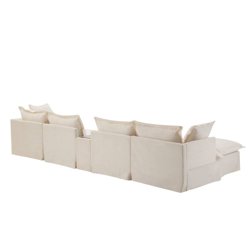 131" Chenille U-Shaped Modular Sectional Sofa with Console