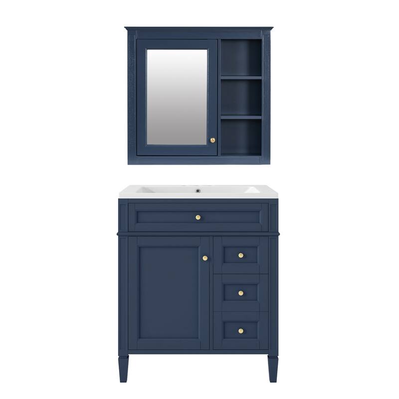 30'' Bathroom Vanity Set with Mirror Cabinet, Freestanding Bathroom Storage Cabinet with 2 Drawers and a Tip-out Drawer