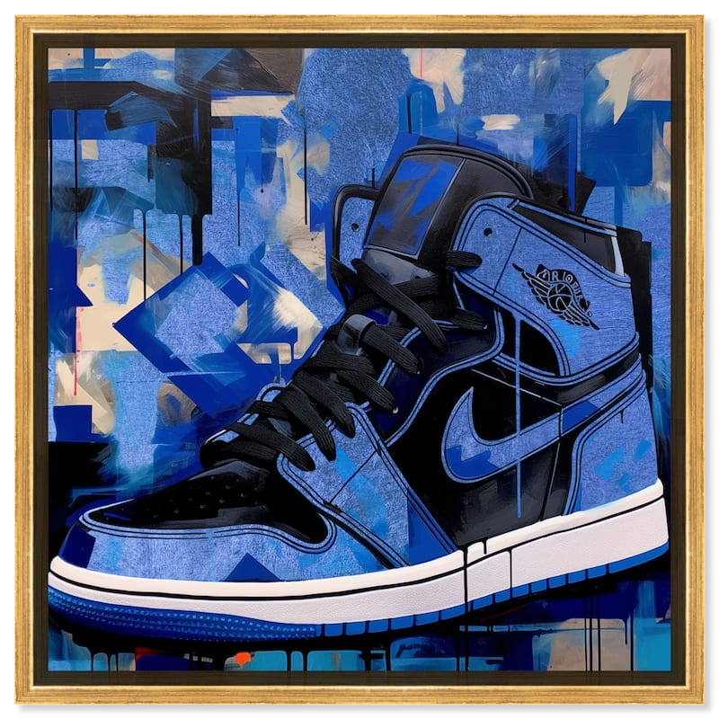 Notoriart Blue Brush Sneakers Framed Sneaker 1 Piece Canvas Wall Art - 31 x 31 - Gold