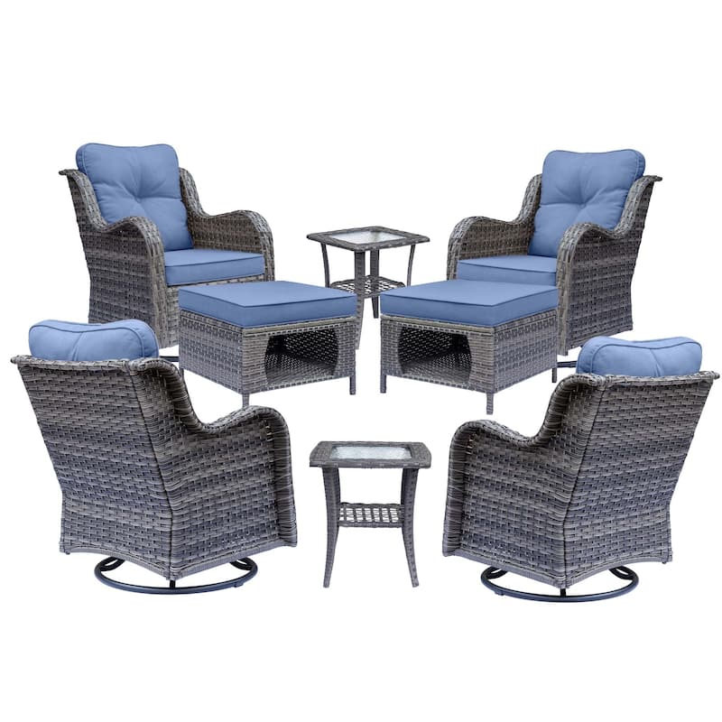 Gray Wicker Rattan Outdoor Patio Furniture Set Swivel Chair with Cushion