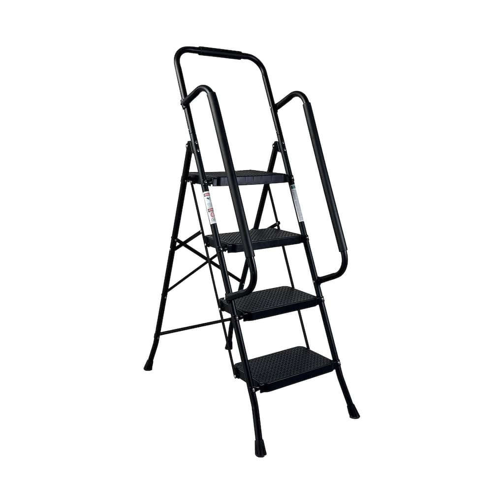 4 Step Ladder,Folding Step Stool with Wide Anti-Slip Pedal,Sturdy Steel Ladder,Convenient Handrail,Portable Steel Step Stool