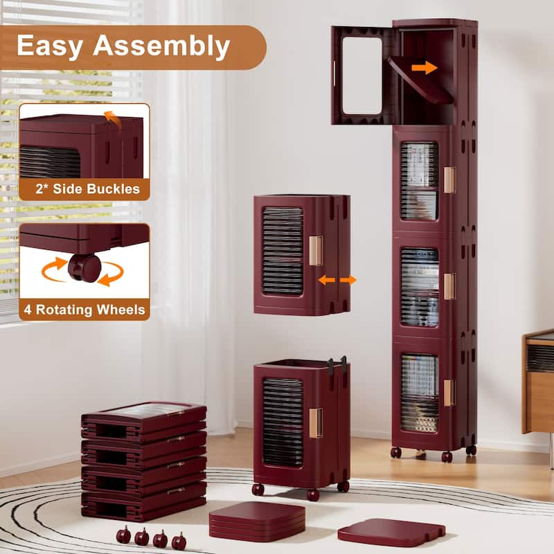 Javlergo 65" Narrow Tall Storage Bin 4 Tier Foldable Kitchen Storage Cabinet Organizer Freestanding Kitchen Pantry