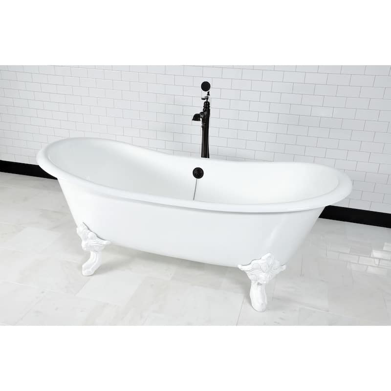 Kingston Brass Aqua Eden 72 Clawfoot Cast Iron Soaking Tub with Center