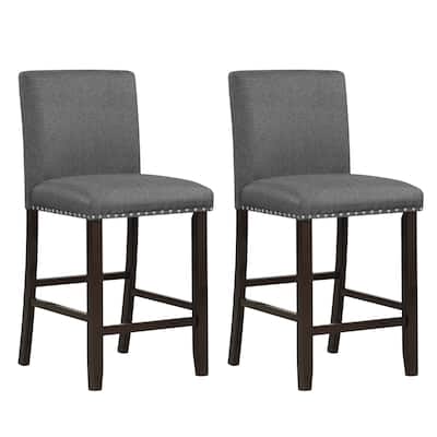 Gymax Set of 2 Bar Stools Linen Fabric Counter Height Chairs for