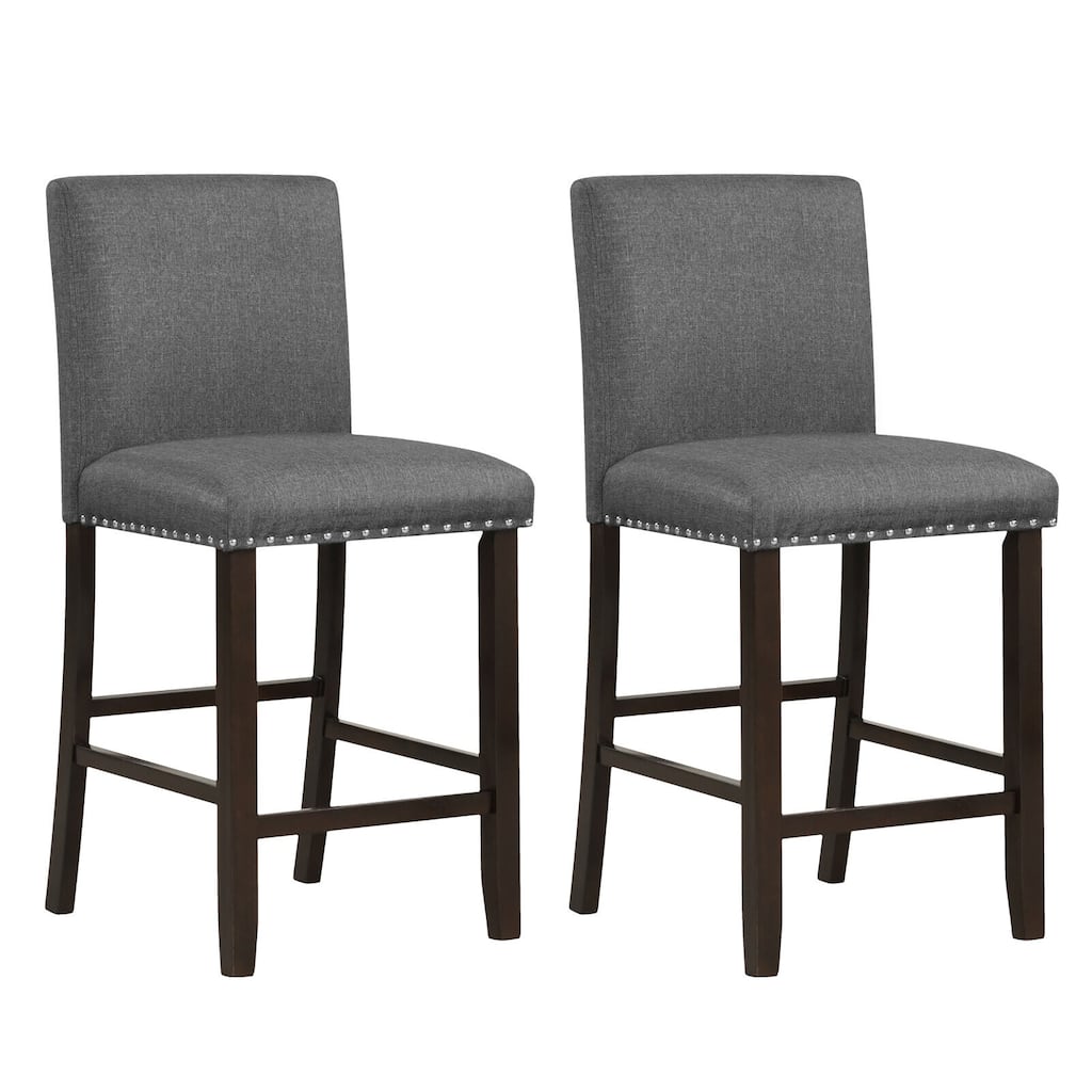 Gymax Set of 2 Bar Stools Linen Fabric Counter Height Chairs for