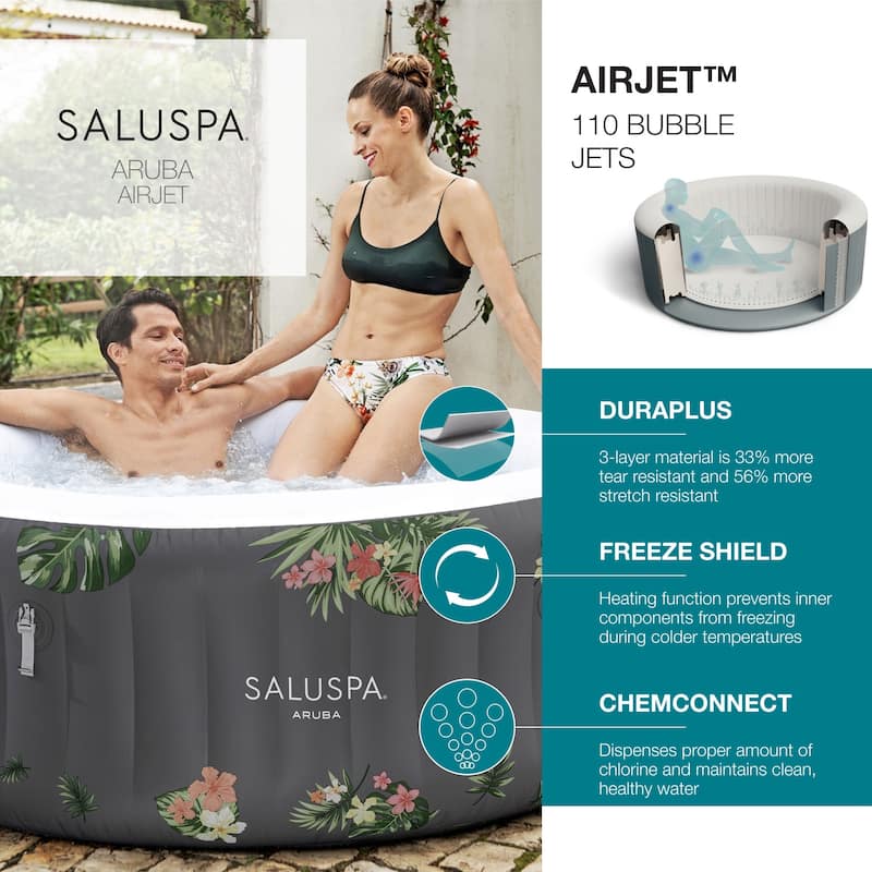 Bestway SaluSpa Aruba AirJet Inflatable Hot Tub with 110 Soothing Jets, Gray - 66.93 x 66.93 x 25.98 inches