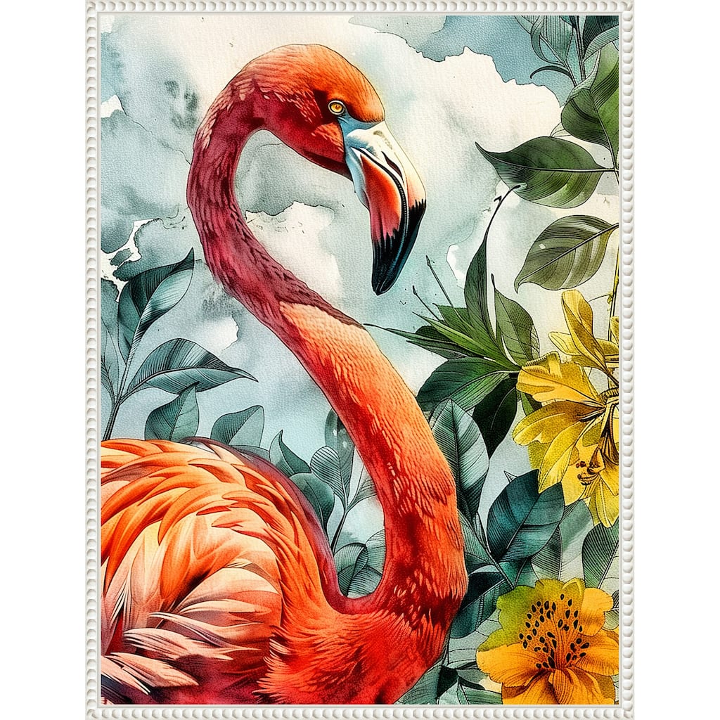 Flamingo in Flowers by Justyna Jaszke Framed Canvas Wall Art