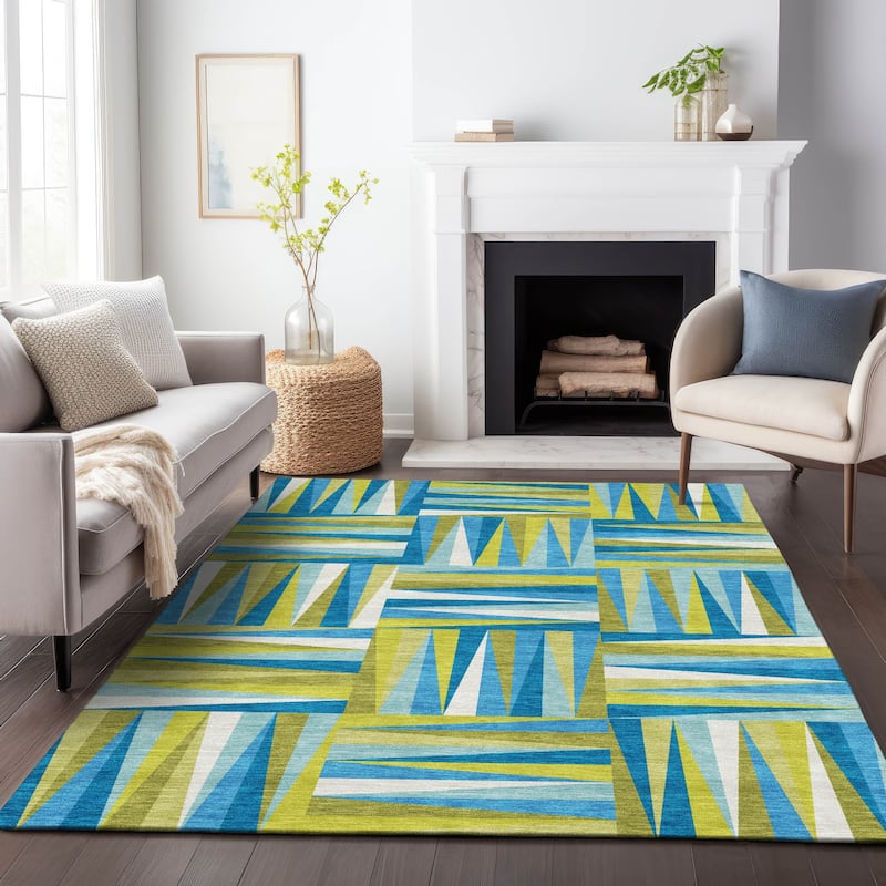Machine Washable Indoor/ Outdoor Contemporary Mosaic Chantille Rug