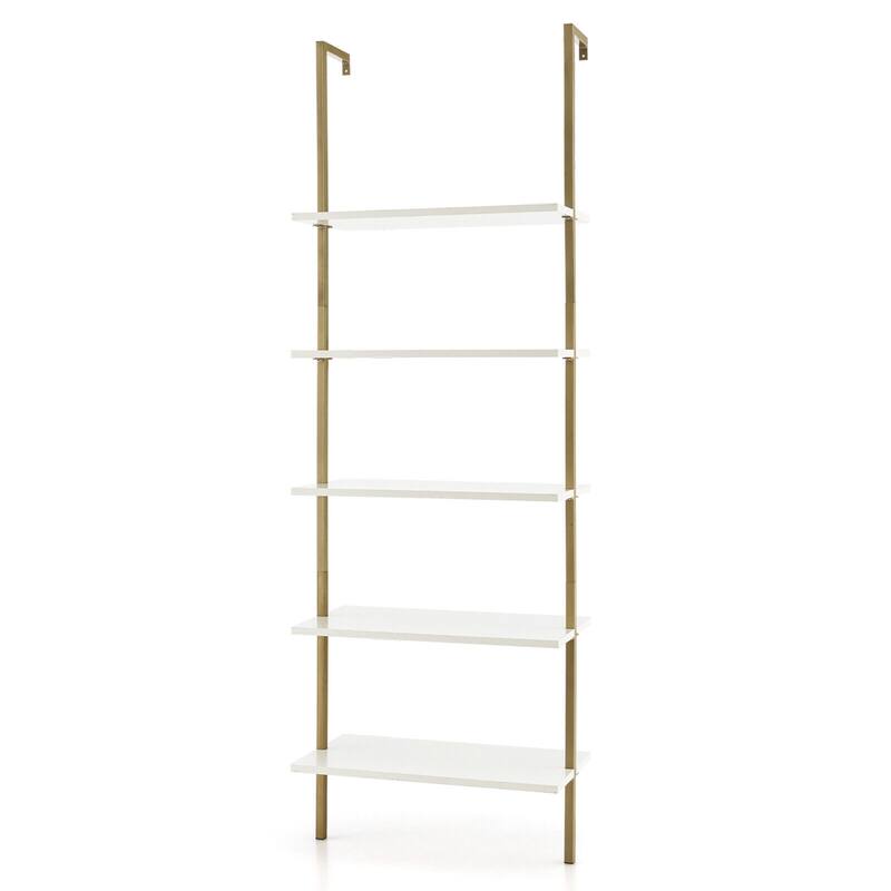 Gymax 5 Tier Ladder Shelf 71'' Open Wall-Mounted Bookcase with Golden