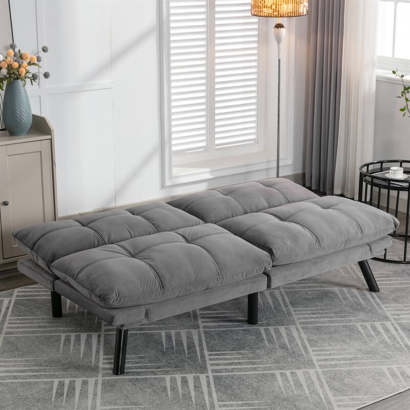 Velvet Sofa Bed with Adjustable Armrest and Backrest