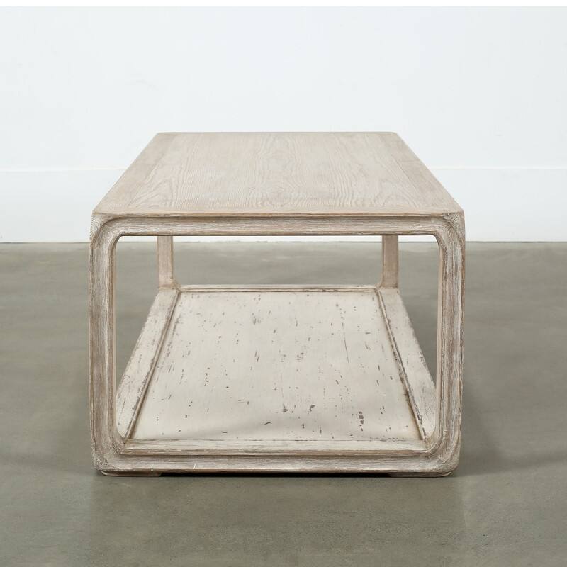 Peking Coffee Table w/Base, 47 Inch Long, White Wash Finish
