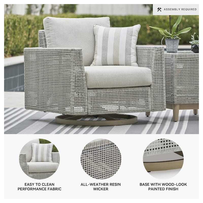 Signature Design by Ashley Seton Creek Gray Outdoor Swivel Lounge with Cushion - 36.38" W x 35" D x 36" H