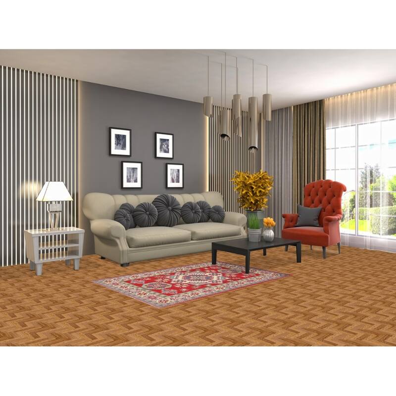 Red Kazak Oriental Foyer Rug Hand-Knotted Wool Carpet - 3'3" x 4'10"