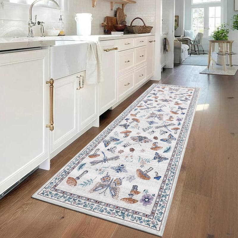 Area Rugs for Living Room Modern Insect Rug Mushroom Pattern Rug Soft Washable Non Slip Low Pile Rug